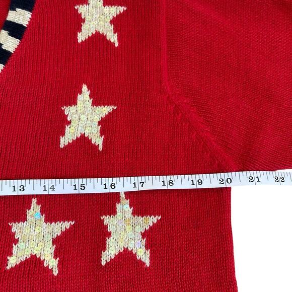 Quacker Factory Vtg USA Flag Short Sleeve Sweater Cardigan Sequins Stars Sz S - Picture 13 of 15
